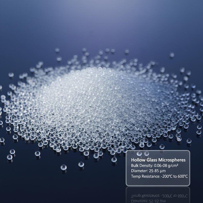 Microbilles de verre creuses avec une densité apparente de 0,06-0,08, un diamètre de 25-85 µm et une résistance à la température de -200 °C à 600 °C