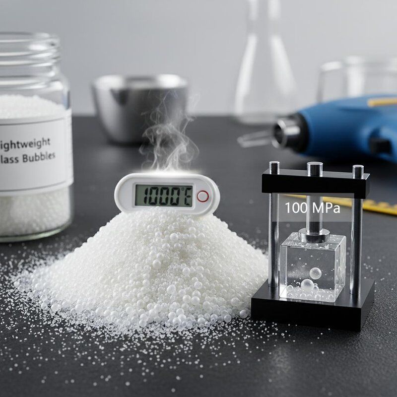 Microsphères de bulles de verre légères avec une densité de 0,12-0,15 et une résistance à la compression allant jusqu'à 100 MPa pour une résistance à haute température