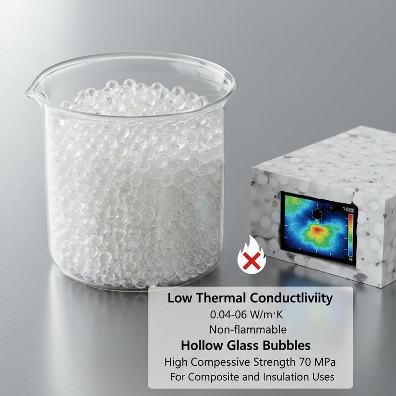 Faible conductivité thermique 0,04-0,06 W/m·K Bulles de verre creuses ininflammables avec une résistance à la compression élevée de 70 MPa pour utilisations composites et d'isolation
