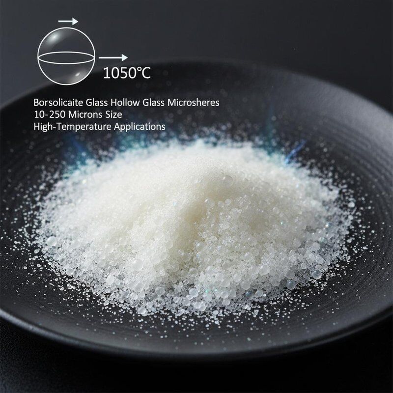 Microsphères creuses en verre borosilicaté avec une température de fusion de 1050°C et une granulométrie de 10 à 250 microns pour applications à haute température