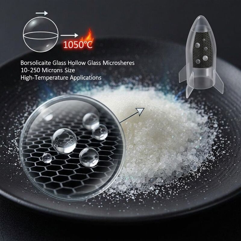 Faible conductivité thermique 0,108 Boules de verre creuses à haute résistance chimique et légères 0,15-0,30 G/cm3 pour les composites et l'isolation