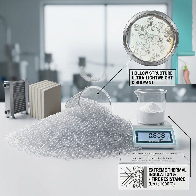 Microboules en verre à faible absorption d'humidité et remplisseurs légers pour une conductivité thermique de 0,2 W/m·K